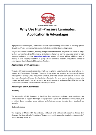 Why Use High-Pressure Laminates Application & Advantages