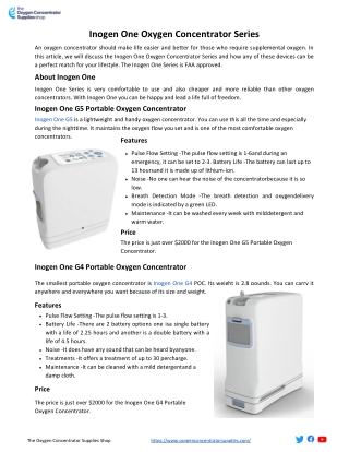 Inogen One Oxygen Concentrator Series