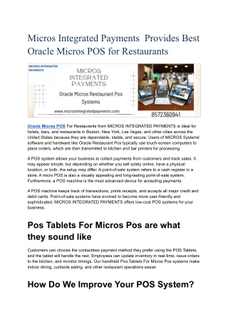 Micros Integrated Payments  Provides Best Oracle Micros POS for Restaurants.pdf