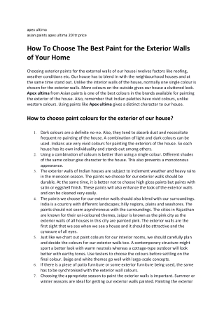 How To Choose The Best Paint for the Exterior Walls of Your Home
