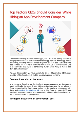 Top Factors CEOs Should Consider While Hiring an App Development Company