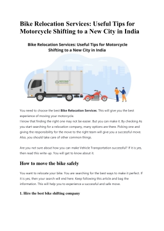 Bike Relocation Services: Useful Tips for Motorcycle Shifting to a New City in I