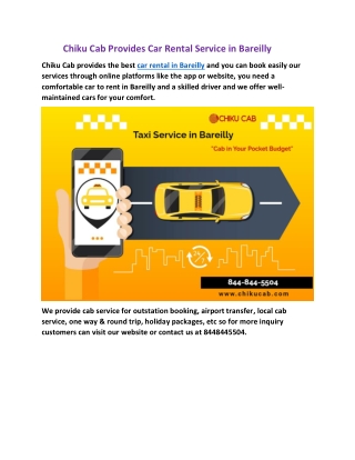 Chiku Cab Provides Car Rental Service in Bareilly