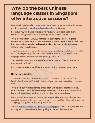 Why do the best Chinese language classes in Singapore offer interactive sessions