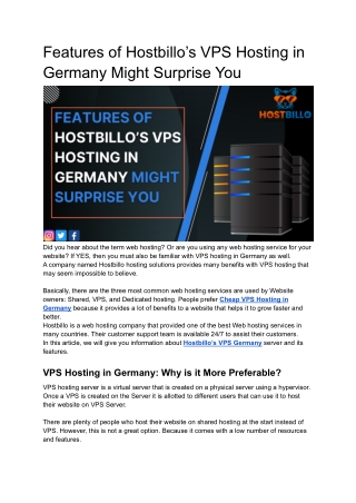Features of Hostbillo’s VPS Hosting in Germany Might Surprise You