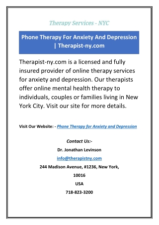 Phone Therapy For Anxiety And Depression | Therapist-ny.com