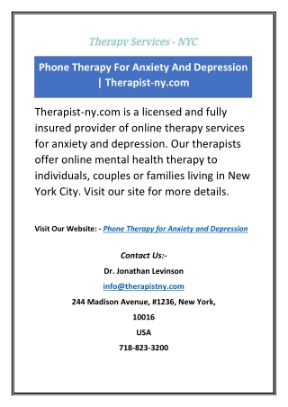 Phone Therapy For Anxiety And Depression | Therapist-ny.com