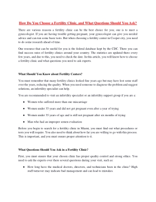 How Do You Choose a Fertility Clinic, and What Questions Should You Ask