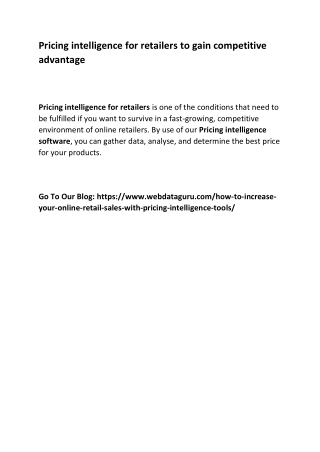 Pricing intelligence for retailers to gain competitive advantage