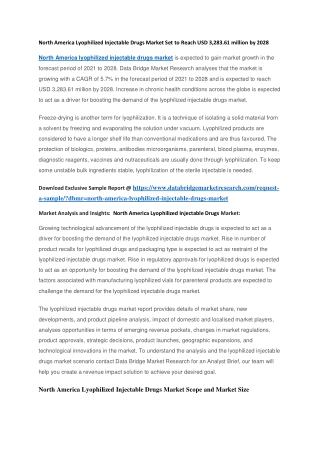 North America Lyophilized Injectable Drugs Market Set to Reach USD 3,283.61 million by 2028