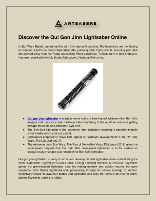 Discover the Qui Gon Jinn Lightsaber Online