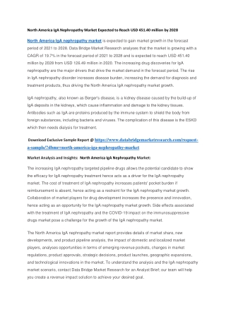 North America IgA Nephropathy Market Expected to Reach USD 451.40 million by 2028