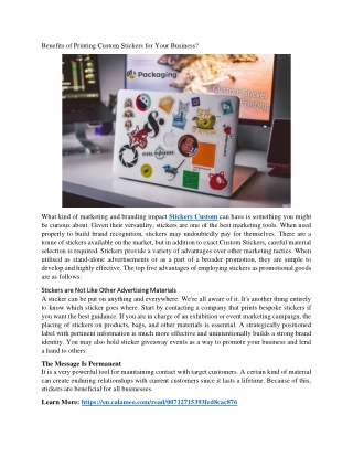 Benefits of Printing Custom Stickers for Your Business