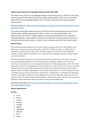 Global Freeze-Dried Fruits & Vegetables Market Size Volume Analysis 2022-2029