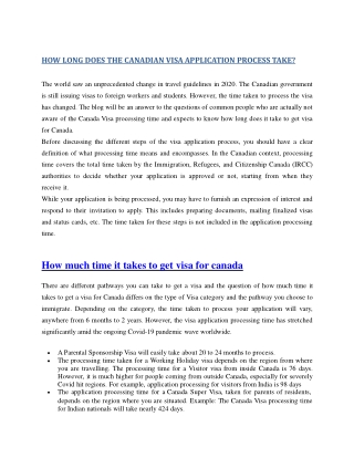 HOW LONG DOES THE CANADIAN VISA APPLICATION PROCESS TAKE