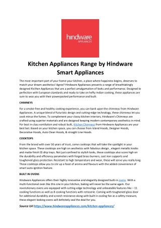 Kitchen Appliances Range by Hindware Smart Appliances