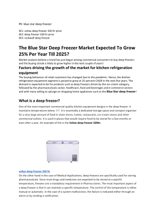The Blue Star Deep Freezer Market Expected To Grow 25 Per Year Till 2025