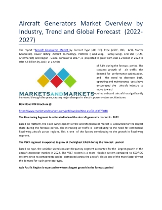 Aircraft Generators Market Overview by Industry, Trend and Global Forecast (2022-2027)