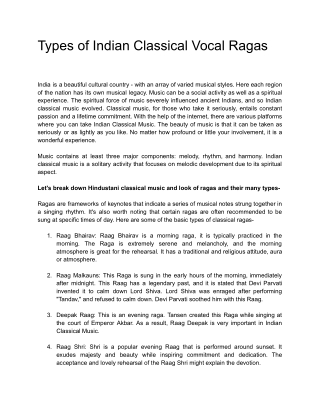 Types of Indian Classical Vocal Ragas