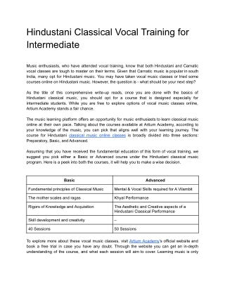 Hindustani Classical Vocal Training for Intermediate