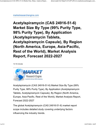 Acetylspiramycin (CAS 24916-51-6) Market