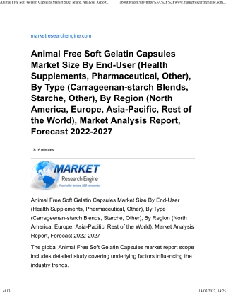 Animal Free Soft Gelatin Capsules Market