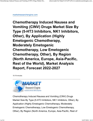 Chemotherapy Induced Nausea and Vomiting (CINV) Drugs Market