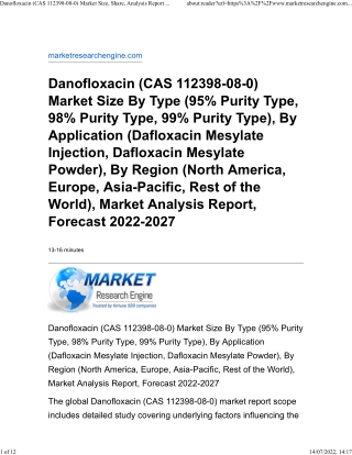 Danofloxacin (CAS 112398-08-0) Market