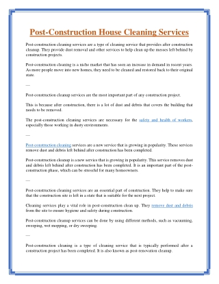 Post-Construction House Cleaning Services