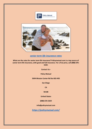 Senior Term Life Insurance Rates | Policymutual.com