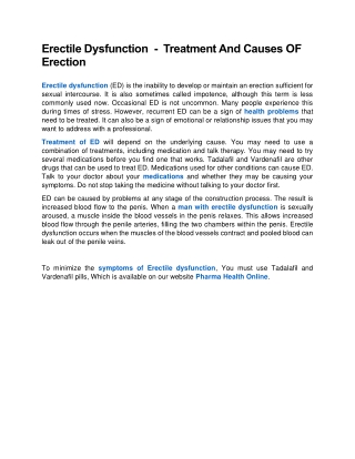 Erectile Dysfunction  -  Treatment And Causes OF Erection