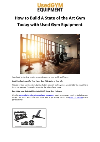 How to Build A State of the Art Gym Today with Used Gym Equipment