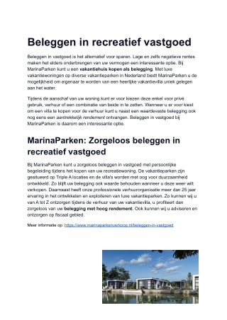 Beleggen in recreatief vastgoed