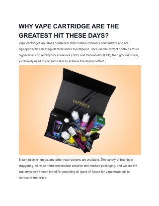 WHY VAPE CARTRIDGE ARE THE GREATEST HIT THESE DAYS