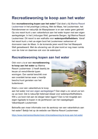 Recreatiewoning kopen aan het water
