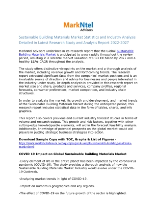 Global Sustainable Building Materials Market Research Report : Forecast (2022-27