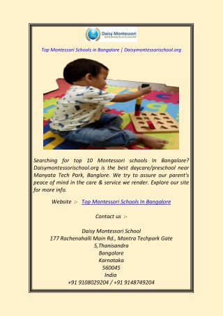 Top Montessori Schools in Bangalore Daisymontessorischool.org