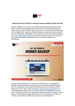 Sawhney Electrical Works is Among Prominent Battery Dealer Near Me