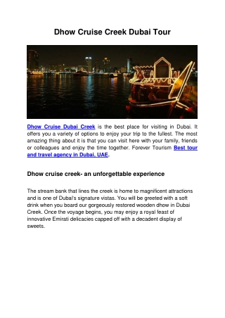 Dhow Cruise Creek Dubai Tour