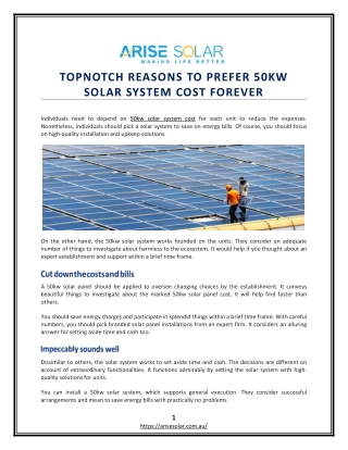 Topnotch Reasons To Prefer 50kw Solar System Cost Forever