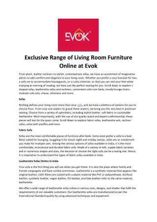 Exclusive Range of Living Room Furniture Online at Evok
