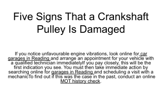 Five Signs That a Crankshaft Pulley Is Damaged