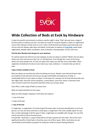 Wide Collection of Beds at Evok by Hindware