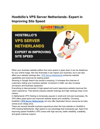 Hostbillo’s VPS Server Netherlands- Expert in Improving Site Speed