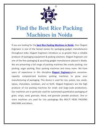 Find the Best Rice Packing Machines in Noida