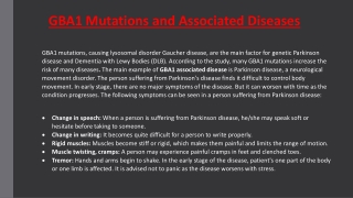 GBA1 Mutations and Associated Diseases