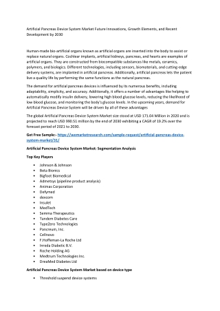 Artificial Pancreas Device System Market Report 2022 Market SWOT Analysis
