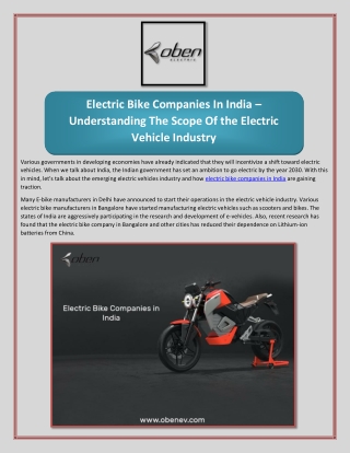 Electric Bike Companies In India – Understanding The Scope Of the Electric Vehicle Industry