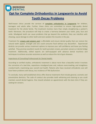 Opt for Complete Orthodontics in Langwarrin to Avoid Tooth Decay Problems