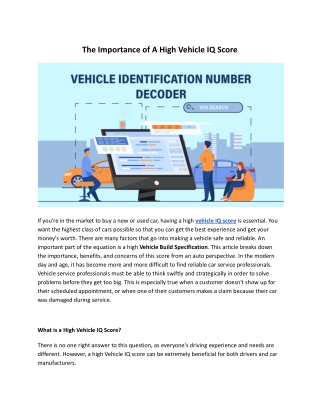 The Importance of A High Vehicle IQ Score